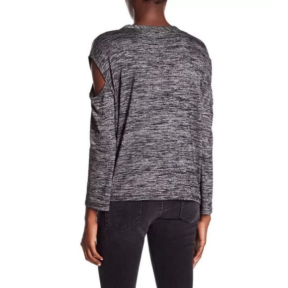 Rag & Bone Port Tee Top Womens Medium Charcoal Heather Long Sleeve Cold Shoulder - Picture 2 of 11
